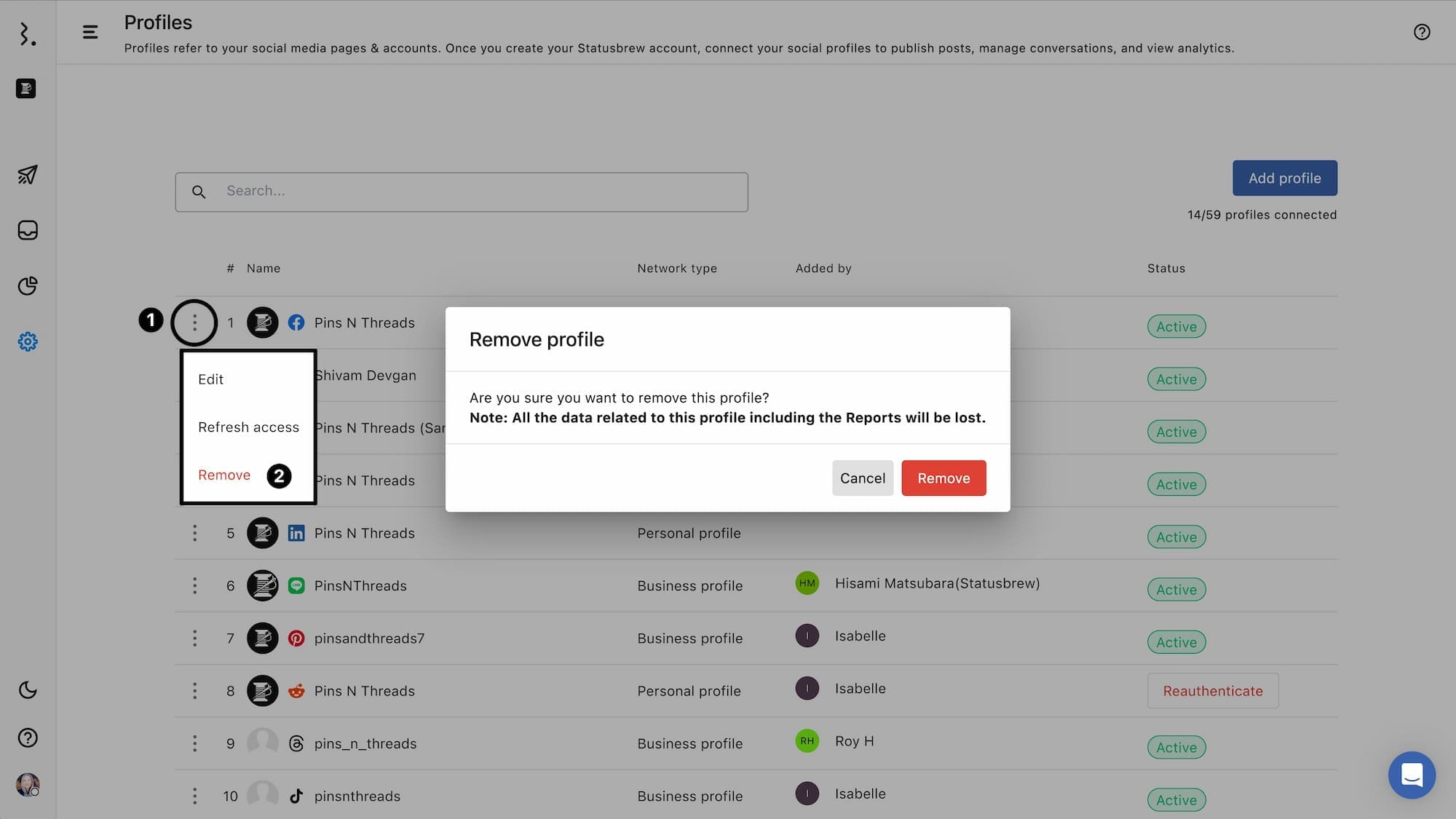 Illustration to remove social profiles
